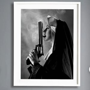 Sexy Nun and Smoking Gun  PREMIUM QUALITY POSTER Framed